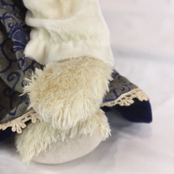 1980s White Cream Teddy Bear With Velour Dress Flower Buttons Lace & Hair Bow - Picture 7 of 11